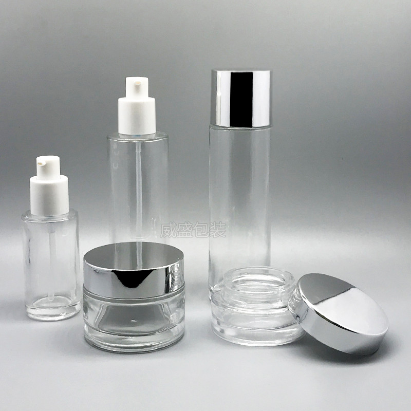 直圆化妆品玻璃瓶 面霜瓶子批发乳液按压瓶子(图5)