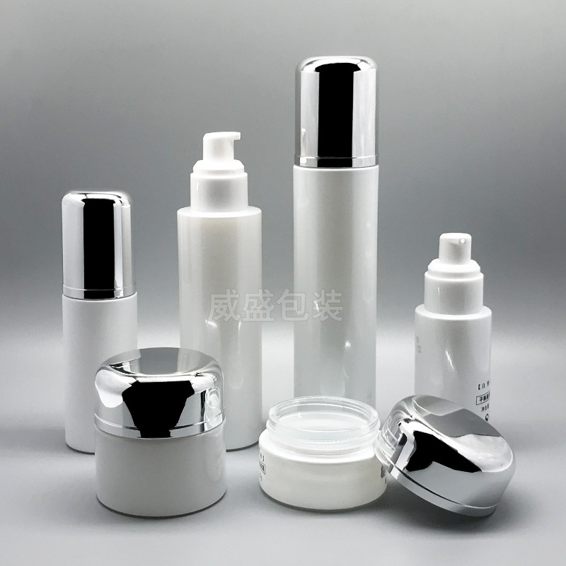 白色新款套装瓶子  化妆品玻璃瓶现货  威盛包装(图2)